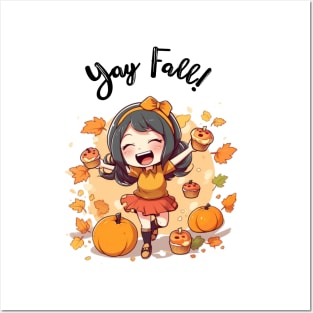 Fall for Our Adorable Chibi Art - Cute and Cozy Autumn Vibes, Yay FALL! Posters and Art